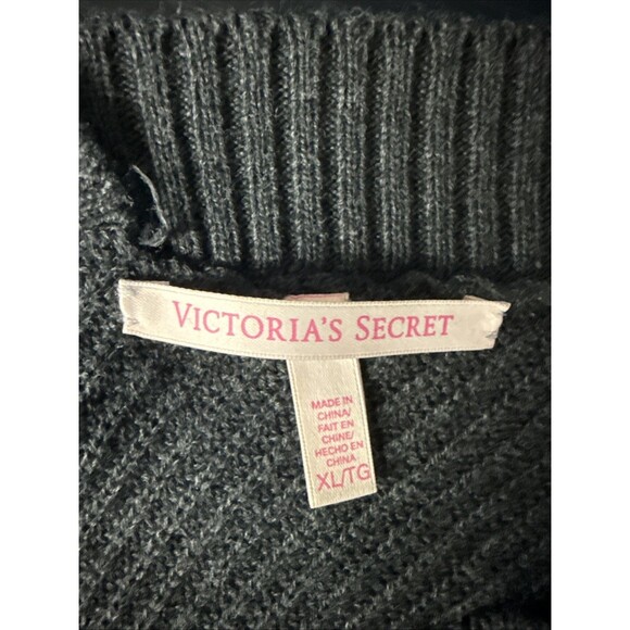 Victoria’s Secret PINK Womens Deep V-Neck Charcoal Sweater Oversized Slouchy - Picture 4 of 11